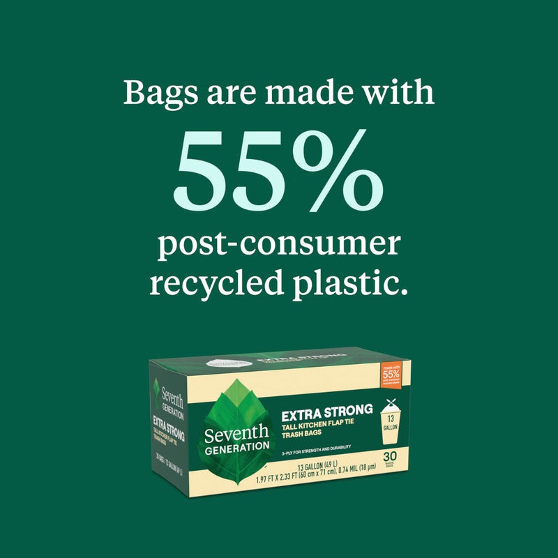 Seventh Generation Extra Strong Tall Kitchen Trash Bags 13 Gallon Pack of 6 30 count - Image 2